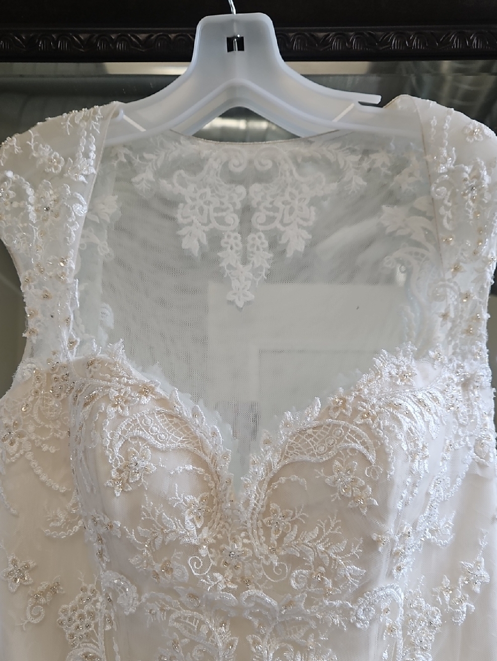Size 10 light/dark ivory cap sleeve sparkly lace mermaid bridal gown NWOT - Picture 8 of 16
